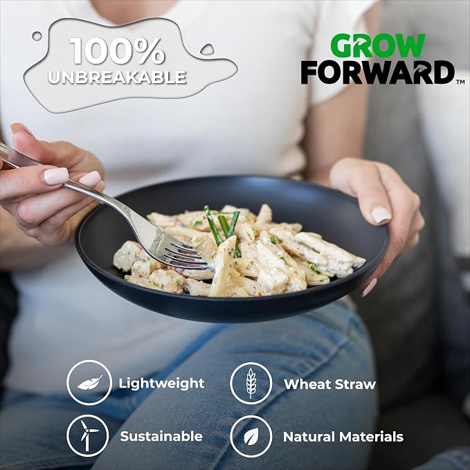 Grow Forward Premium Wheat Straw Pasta Bowls - 30oz Unbreakable Wide & Shallow - Image 4