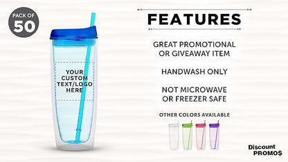 Custom Tall Orbit Acrylic Tumblers 20 oz. Set of 50, Personalized Bulk Pack - Perfect for Iced Coffee, Soda, Other Hot & Cold Beverages - Blue