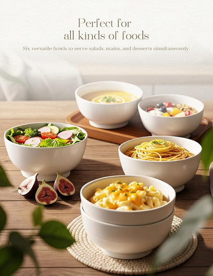 Porcelain Soup Bowls Set of 6, 26 oz Deep Cereal Bowls - Image 2