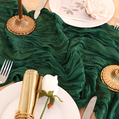 6 Pack Emerald Green Cheesecloth Table Runner 120 Inch Boho Wedding Decor | - Image 7