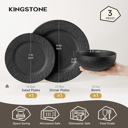 Black Dinnerware Sets, 3-Piece plates and bowls sets, Matte Marble | Premium - Image 2