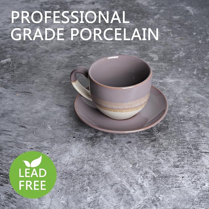 Bosmarlin Ceramic Cappuccino Cup and Saucer Set of 2, 10 Oz, Coffee Cups - Image 3
