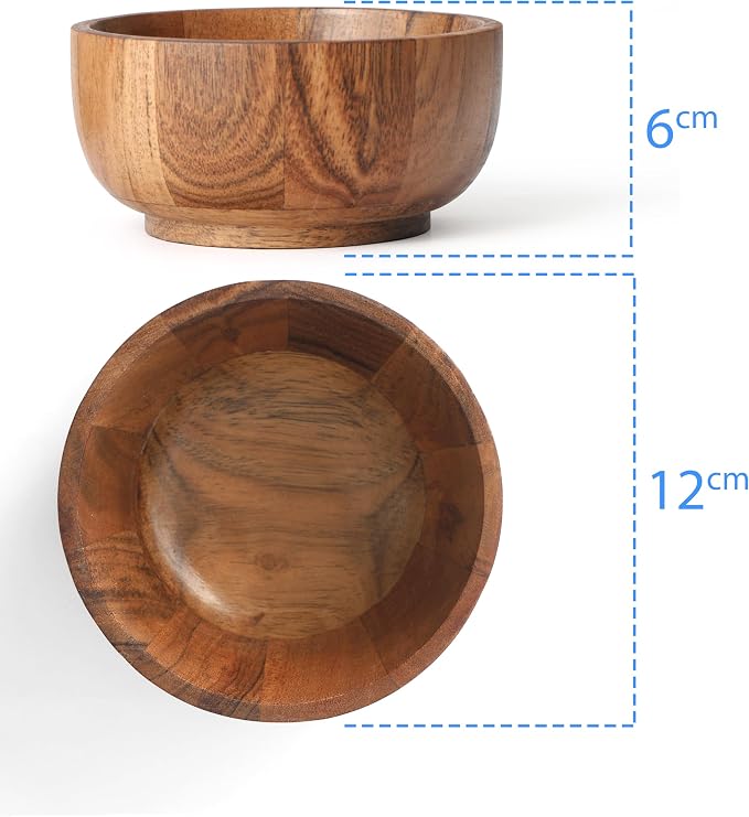 Acacia Wood Round Serving Bowls Set of 4 U Shape - Image 2
