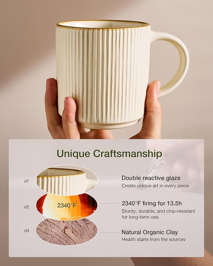 famiware Star Coffee Mug Set for 8, Handcrafted 12 oz Ceramic Stoneware Mugs - Image 5