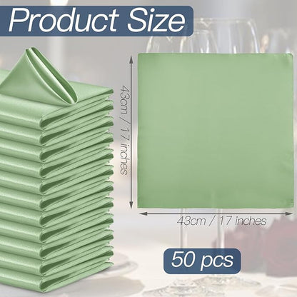 P Pothuiny 50 Pcs Sage Green Satin Napkins 17 x 17 in, Satin Cloth Napkins | - Image 2