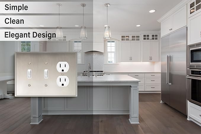 Henne Bery Soft Modern Decorative Wall Plate Switch Plate Outlet Cover (Double Toggle/Single Duplex, Satin Nickel)