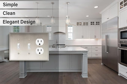 Henne Bery Soft Modern Decorative Wall Plate Switch Plate Outlet Cover (Double Toggle/Single Duplex, Satin Nickel)