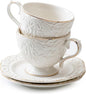 Cups and Saucers Tea Cups Set of 2, Ceramic Coffee Cups by KAITOER