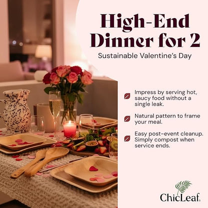 Chic Leaf Palm Leaf Plates - 6" Pack of 50 - Eco-Friendly Compostable Plate - Versatile Appetizer Dish Winter Cozy Dinner Family Meal, Romantic Date Night Essentials