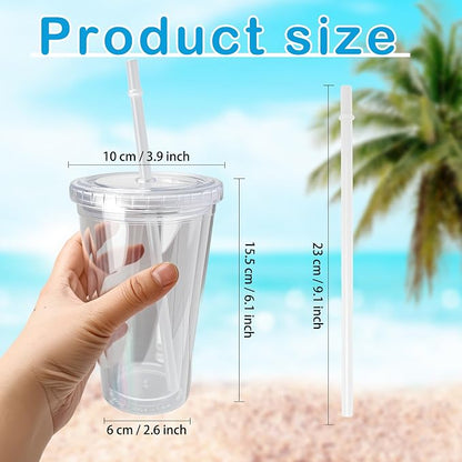 9 Set 16 oz Insulated Plastic Tumbler Double Wall Plastic Cup - Image 2