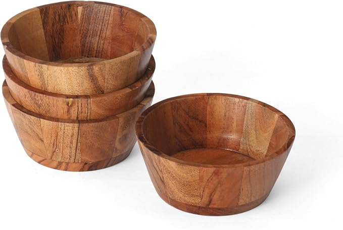 Acacia Wood Round Serving Bowls Set of 4 V Shape Handmade 4.33 Inch Medium Size - Image 9