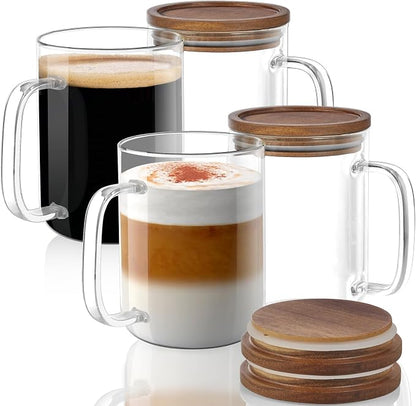 DRASTAR Glass Coffee Mugs, 20 oz Clear Coffee Cups, Coffee Mug by EnhanceYourDailyLife