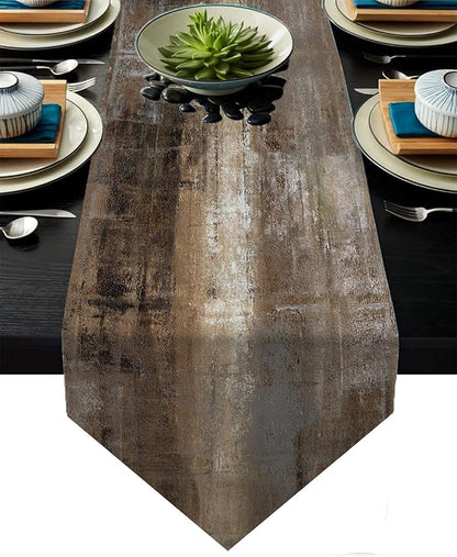 Brown and Grey Table Runner, Teal Abstract Modern Art Burlap Table Runners by AILUER