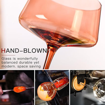 Brown Coupe glasses Set of 6-13 oz Large Capacity Martini Glassware - Amber Colored Cocktail Glasses- 【Hand-Blown】 Colored Champagne Glass-Valentine's Day,Wedding Gifts