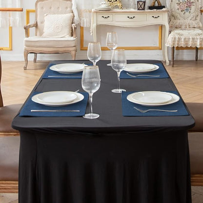 Linen Fabric Placemats Set of 6, Machine Washable, Heat Resistant, Wrinkle Free, Thick Polyester Kitchen Place Mats for Dining Table (Navy Blue)