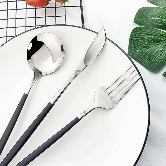 JASHII Flatware Serving Set 24 Piece, Stainless Steel Silverware Set, Titanium - Image 4
