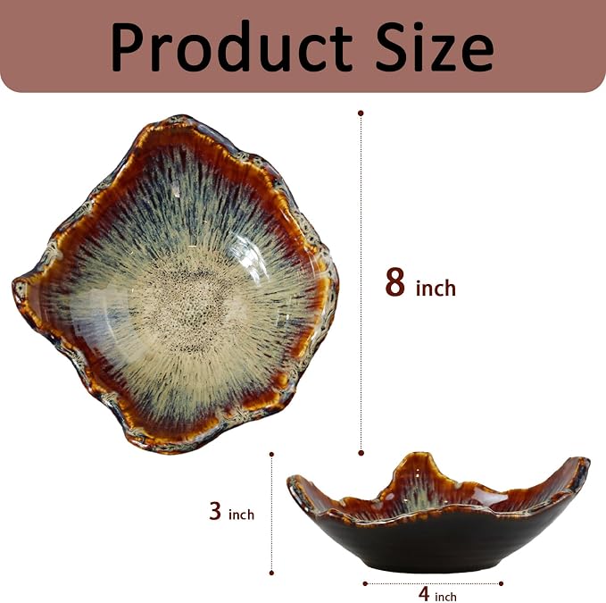 8" Ceramic Decorative Bowl，Irregular Rim Reactive Glaze Key Bowl - Image 2
