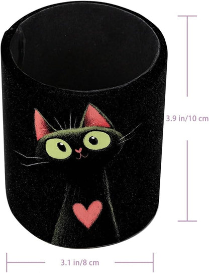 Leather Pen Holder for Desk, Cat Heart Pencil Cup Pen Organizer Makeup Brush - Image 3