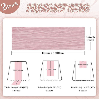 2 Pack Cheesecloth Table Runner, 120 Inch Pink Table Runner - Image 4