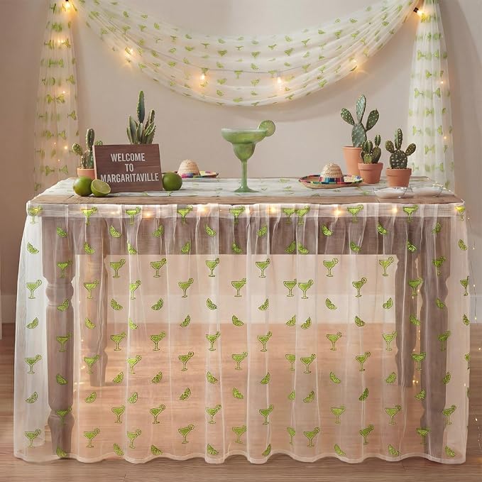 4 Pcs Margarita Table Runners 29 x 70 Inch Glitter Green Margarita Tulle Lace - Image 6