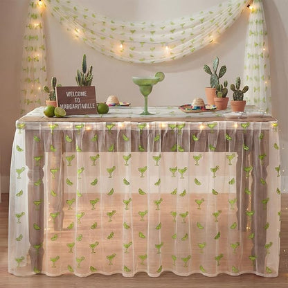 4 Pcs Margarita Table Runners 29 x 70 Inch Glitter Green Margarita Tulle Lace - Image 6