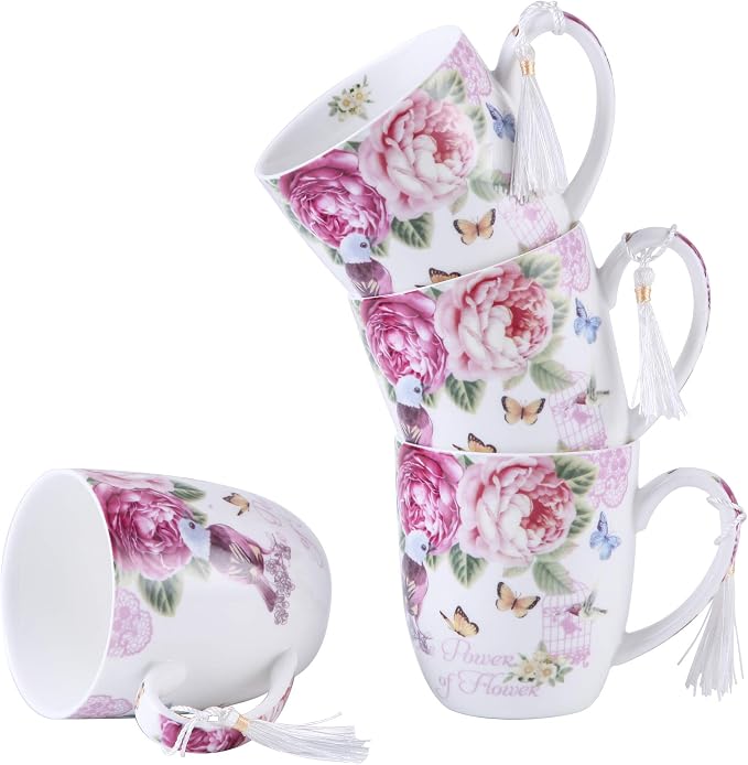 London Boutique Cups Mugs Set 4 Fine China Shabby Chic Vintage Retro Design in - Image 9