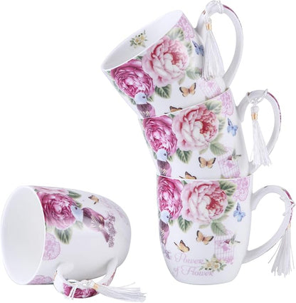London Boutique Cups Mugs Set 4 Fine China Shabby Chic Vintage Retro Design in - Image 9