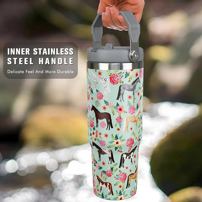 30 oz Horse Tumbler with Handle and Flip Straw, Vacuum Insulated Water Bottle - Image 3