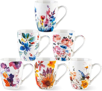 GBhome Floral Coffee Mugs Set of 6, 12 oz Ceramic Coffee Cups Set | Classic by GBhome