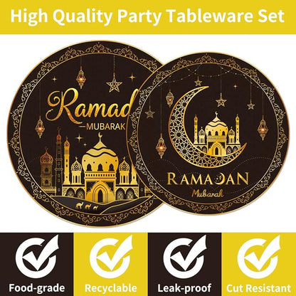 EUOYUFO 96Pcs Ramadan Party Tableware Set Eid Ramadan Mubarak Paper Plates - Image 4