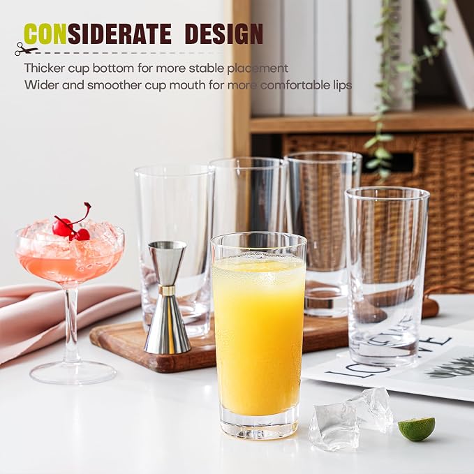 Highball Glasses Set of 6, 13oz Tall Drinking Glasses, Water Glass - Image 3