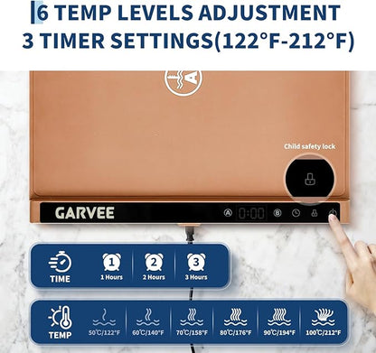Garvee Electric Food Warming Mat for Countertop, 24x15 in, Dual Zone Control, Portable Silicone Food Warmer Pad Tray with Timer & 6 Temp Levels for Buffet Party, Easy to Clean, Orange