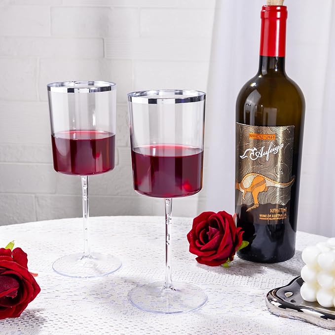 Ciaell 12 Pack Silver Plastic Wine Glasses - Image 8
