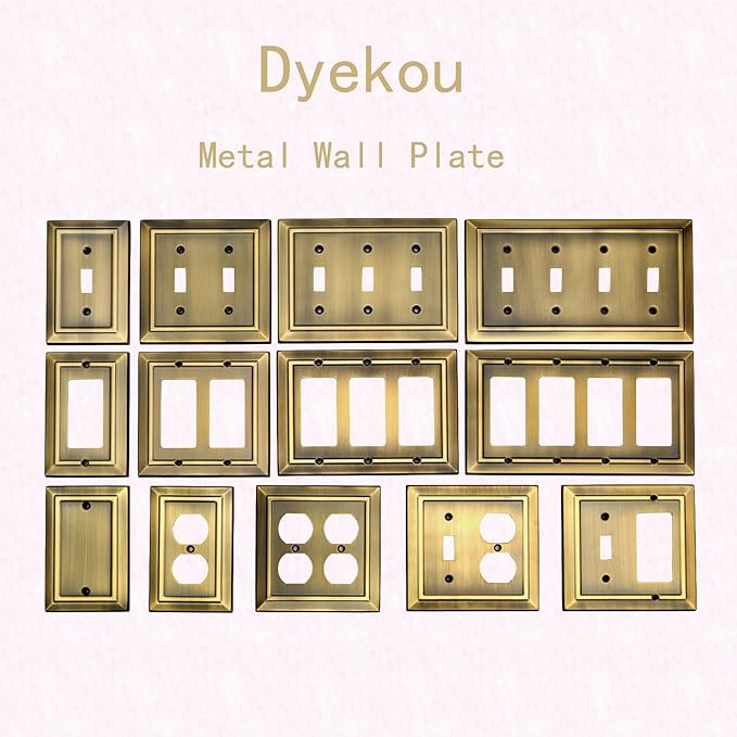 Metal Wall Plate for Electrical Outlets, Decorative Antique Brass Switch Plates Outlet Cover, Light Switch Cover Plate, 2-Gang Wall Plates (Double Toggle, 2 Pack)