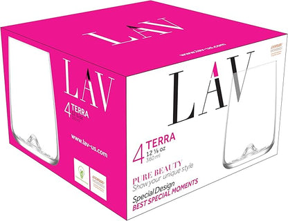 LAV Terra White Wine Glass Set, 12.17 fl oz Stemless Durable Wine Glasses for Home & Kitchen – Pack of 4