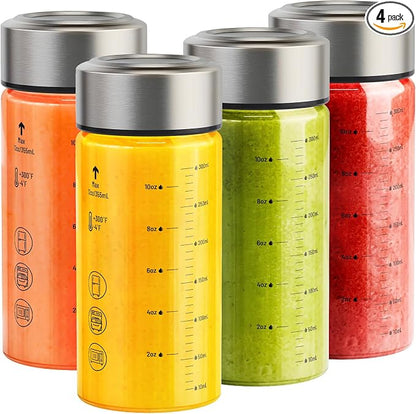 Sursip Wide Mouth Borosilicate Glass Juice Bottles 12oz 4 Pack by Sursip%C2%AE