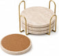 Travertine Coasters with Gold Holder, Cork Backing | Real travertine coasters by DASSNANE
