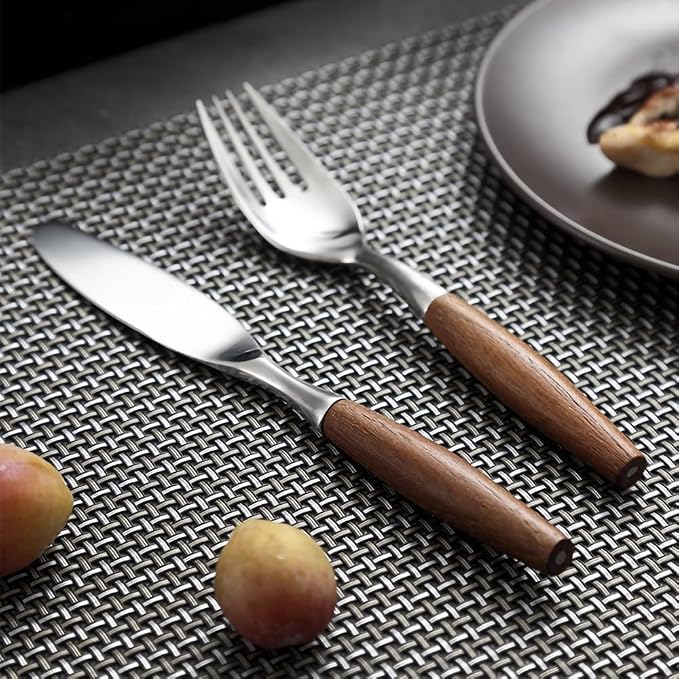 5-Piece Teak Retro Nordic 304 Stainless Steel Flatware Set – Elegant Silverware - Image 7