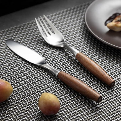 5-Piece Teak Retro Nordic 304 Stainless Steel Flatware Set – Elegant Silverware - Image 7