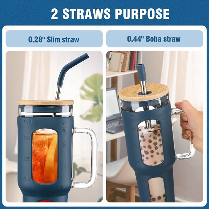 WINSA Glass Tumbler with Lid and Straw, 46 oz, Large Water Bottle with Silicone - Image 2