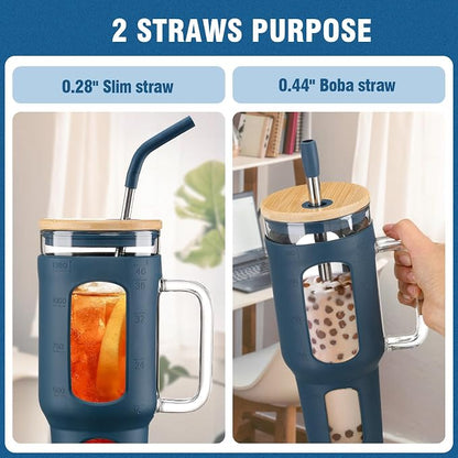WINSA Glass Tumbler with Lid and Straw, 46 oz, Large Water Bottle with Silicone - Image 2