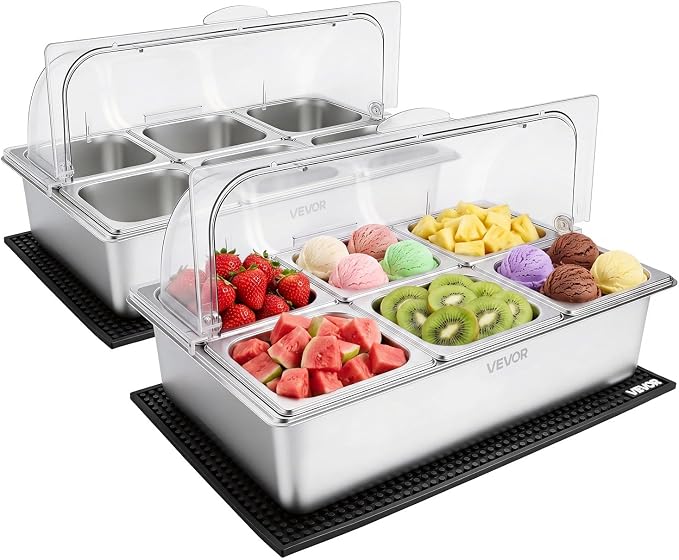 VEVOR Countertop Food Serving Display Container, Stainless Steel Food Salad by VEVOR