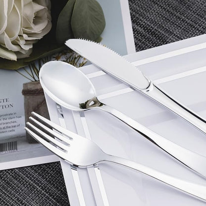200PCS Silver Plastic Silverware, Disposable Utensils & Cutlery | 100 Forks - Image 6