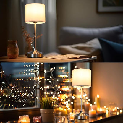 Rechargeable Battery Powered Table Lamp, Wireless LED Lamps, Cordless Touch Lamps, Stepless Dimmable Bedside Lamps, Night Lamp for Bedroom, Dinning Room, Kitchen Decor, Office (Silver)