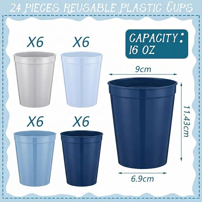 Yungyan 24 Pcs Dusty Blue Baby Shower Decoration Dusty Blue Reusable Plastic - Image 3