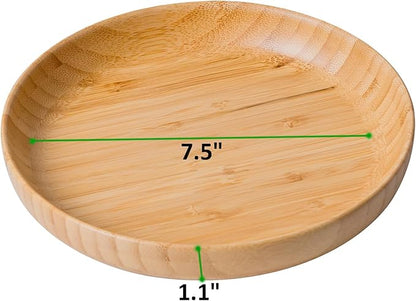 Bamboo Plates 7.5Inch Round Bamboo Plates Reusable Dinner Plates Tableware Set of 6 Wooden Plate Lightweight Dishes Snack, Dessert, Unbreakable Classic Plate