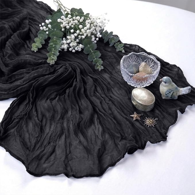 10 Pack Black Cheesecloth Table Runner 17 x 108 Inch | Boho Gauze Fabric - Image 6