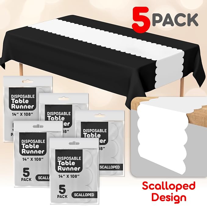 White Scallop Table Runner, Disposable Plastic, 5 Pack - Image 2