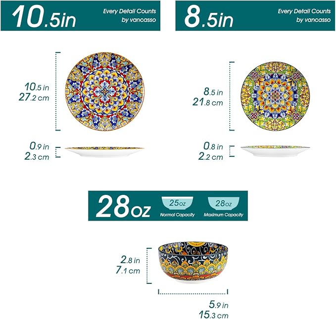 vancasso 12 Pieces Dinnerware Sets, Plates and Bowls Set, Porcelain Dishes Set - Image 2