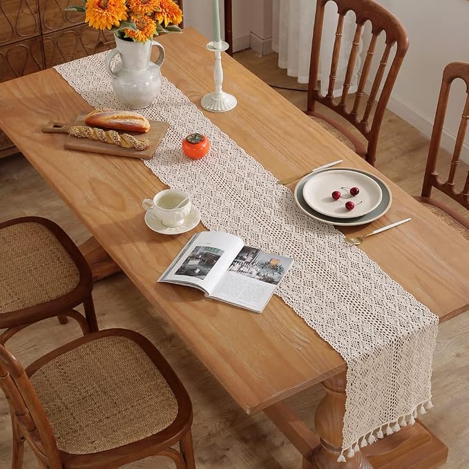meioro Mesh Woven Table Runners, 12x94 Inch Boho Cotton Table Runner - Image 2